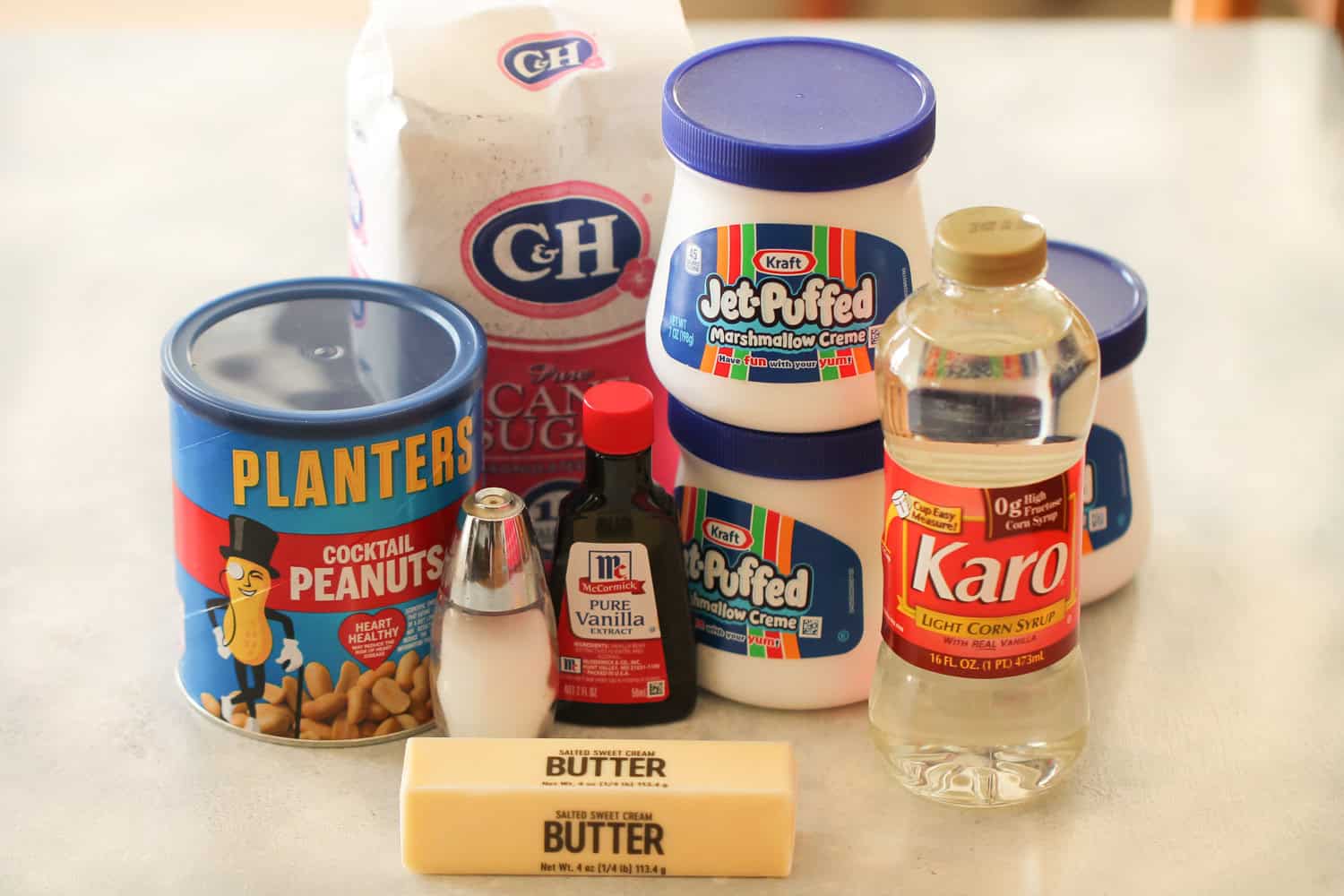 Ingredients needed to make Homemade Big Hunk Candy Bars.