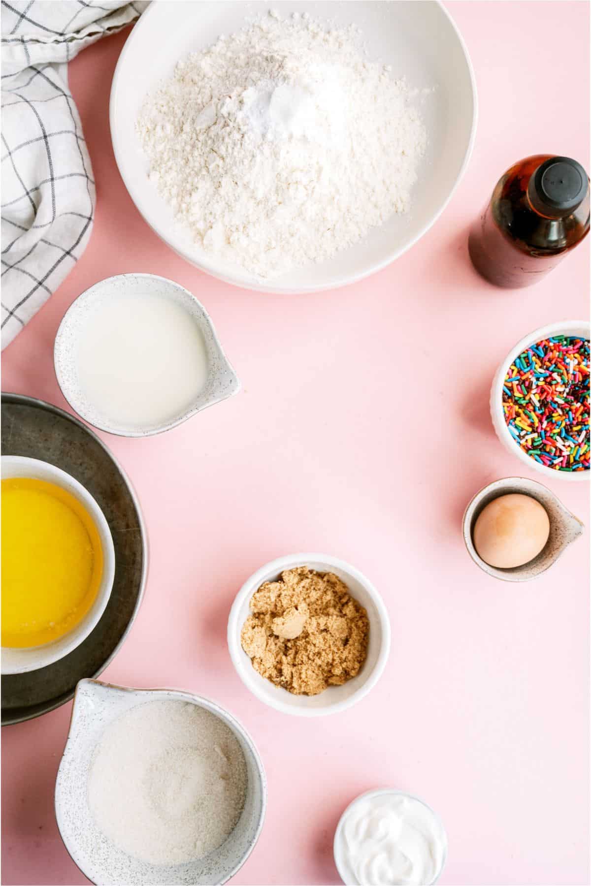Ingredients needed to make Funfetti Cake and Buttercream Frosting.