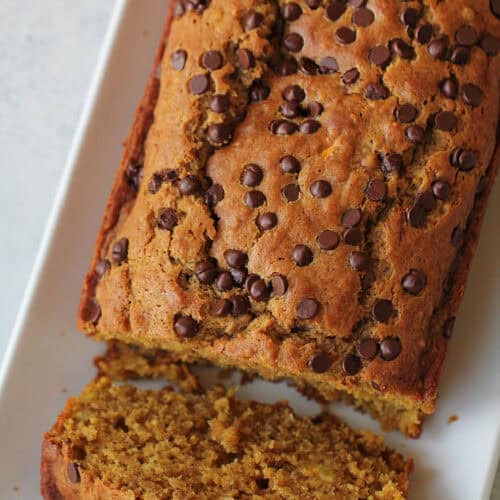 A loaf of Pumpkin Zucchini Bread